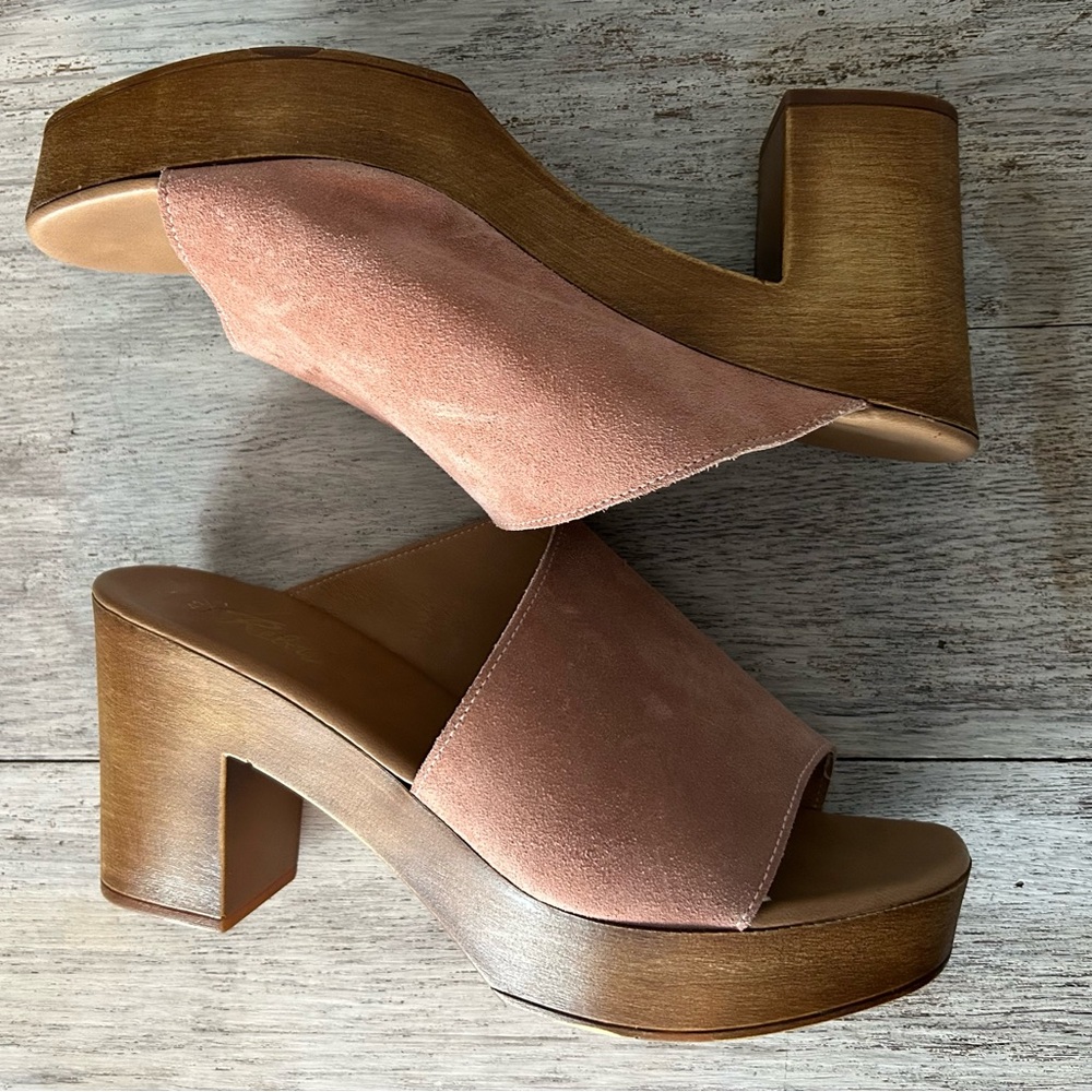 Rebels Orlanda Asymmetrical Platform Clog Sandal Pink EU 41/US 9.5 Suede Wood